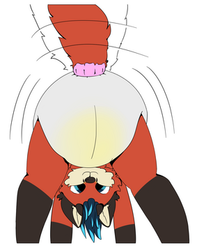 Back view of a fox dragon shaking their padded butt