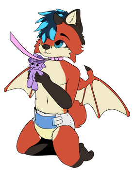 A diapered fox dragon on a leash
