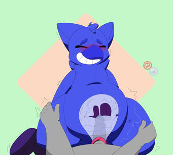 Point of view of being sexually ridden by a blue anthro bird plush, with X-Ray view of the insides being filled with cum