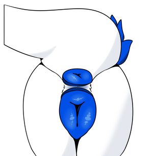 Back view of a white wickerbeast's coochie